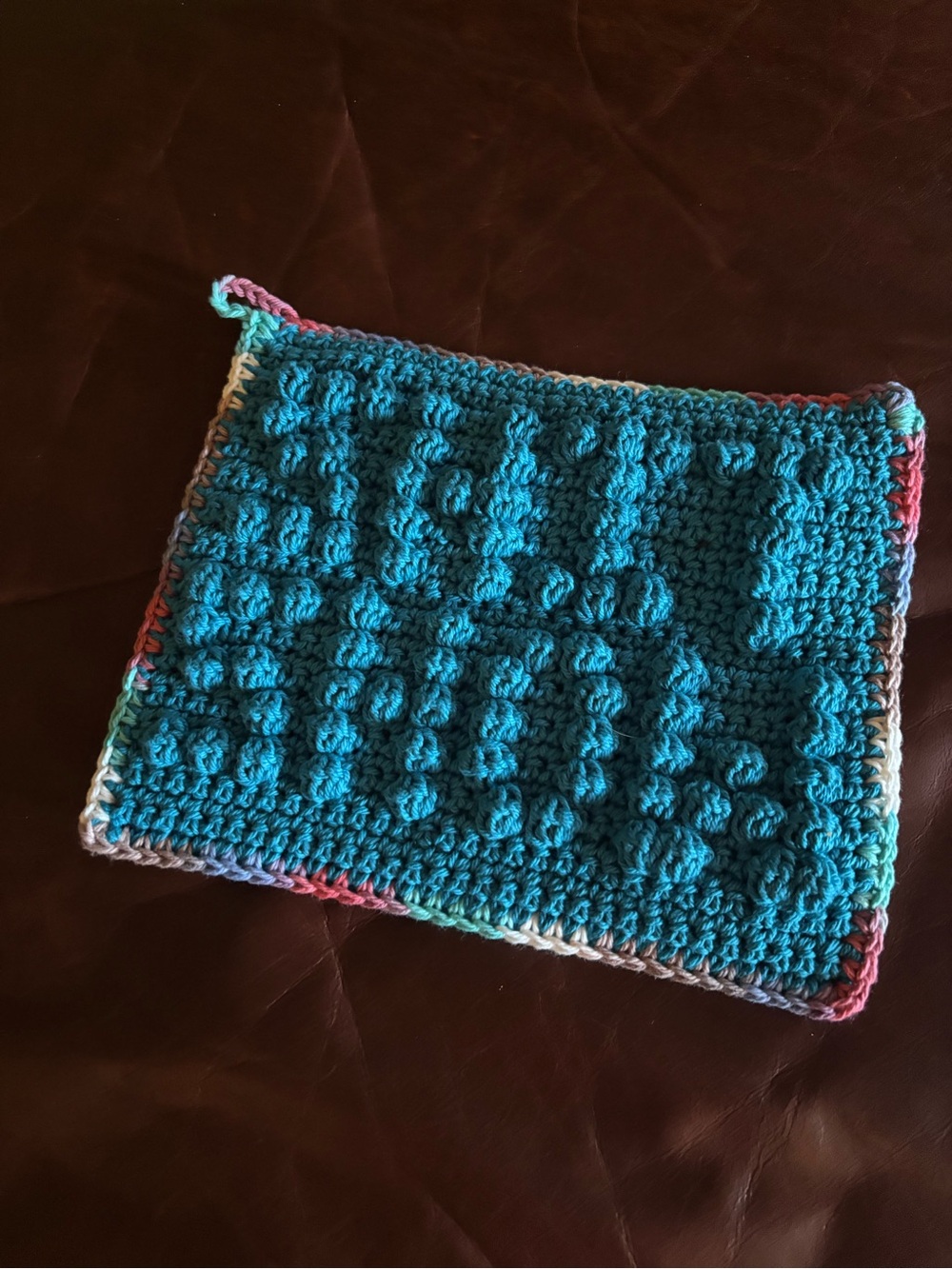 Handmade Teal Crochet “SHIT SHOW” Potholder